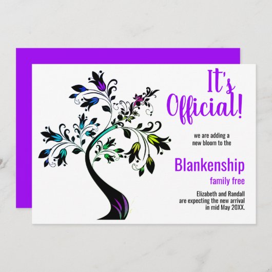 正式な期待している花の咲く紫 案内状 (正面/裏面)