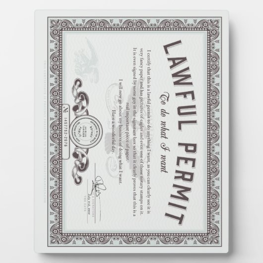 正当な許可 フォトプラーク (正面)