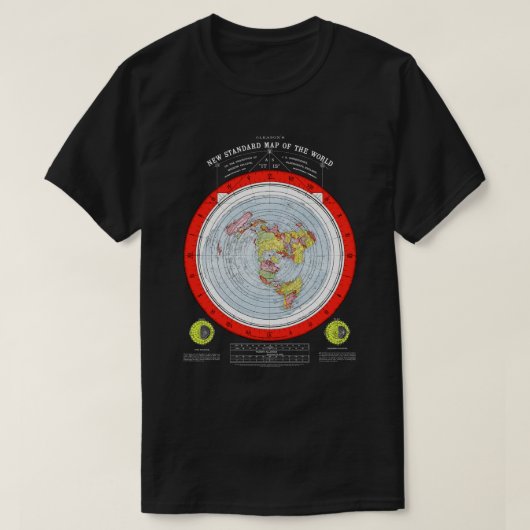 正方形および静止した平らな地球飛行機の地図 Tシャツ (デザイン正面)