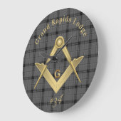 正方形とコンパスプレイド  ラージ壁時計 (傾斜)