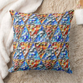 正方形と三角形のモザイク、シアンの青とオレンジ クッション (ブランケット)