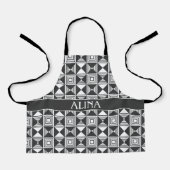 正方形と三角形の白黒パターミニマルン エプロン (正面)