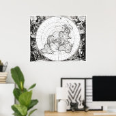 正方形と静止平面地球の飛行機の地図 ポスター (ホームオフィス)