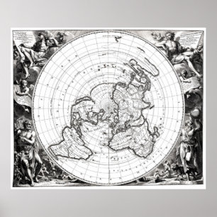 正方形と静止平面地球の飛行機の地図 ポスター