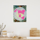 正方形と静止平面地球の飛行機の地図 ポスター (キッチン)