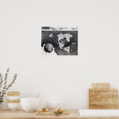 正方形と静止平面地球の飛行機の地図 ポスター (キッチン)