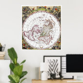 正方形と静止平面地球の飛行機の地図 ポスター (ホームオフィス)