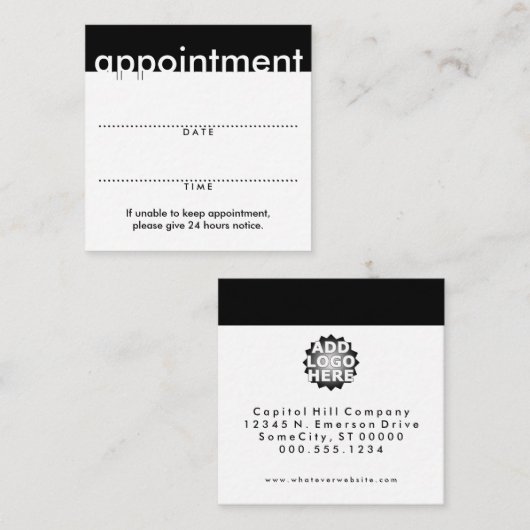 正方形のアポイントメントカード 予約カード (正面/裏面)