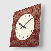 正方形のアールデコクロック(濃い赤と金ゴールド) スクエア壁時計 (傾斜)