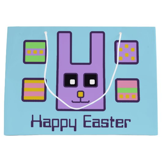 正方形のイースターのウサギのギフトバッグ(大きい) ラージペーパーバッグ (正面)