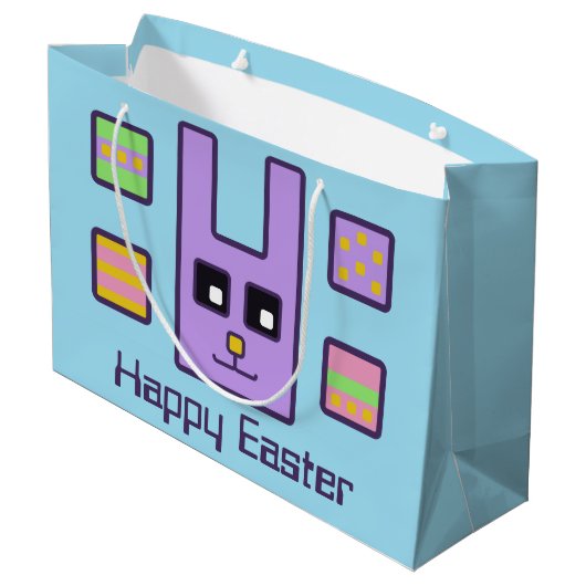正方形のイースターのウサギのギフトバッグ(大きい) ラージペーパーバッグ (裏面アングル)