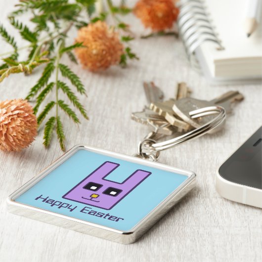 正方形のイースターのウサギKeychain キーホルダー (側面)