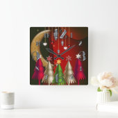 正方形のクリスマスツリーおよびつまらないものの時計 スクエア壁時計 (ホーム)