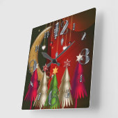 正方形のクリスマスツリーおよびつまらないものの時計 スクエア壁時計 (傾斜)