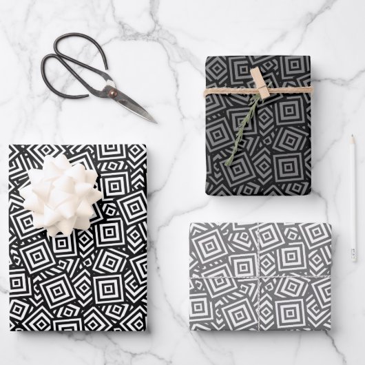 正方形のグレースケール折り返し紙シート ラッピングペーパーシート (正面)