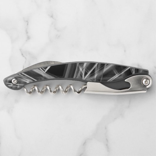 正方形のコーナー、黒い背景の灰色の線 ソムリエナイフ (裏面)