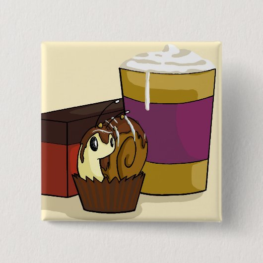 正方形のトラッフルのかたつむりボタン 缶バッジ (正面)