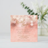 正方形のピンクのパステル調の《写真》ぼけ味の輝きのブライダルシャワー 招待状 (スタンド正面)