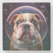正方形のブルドッグ画像を持つ大理石コースター ストーンコースター (正面)