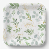 正方形のプレート – 水色の緑とフェイク金ゴールド ペーパープレート (正面)