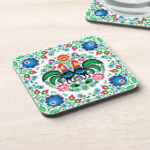 正方形のポーランドのオンドリパターン コースター (左側)