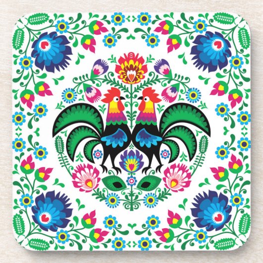 正方形のポーランドのオンドリパターン コースター (正面)