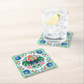 正方形のポーランドのオンドリパターン スクエアペーパーコースター (インサイチュ)