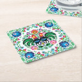 正方形のポーランドのオンドリパターン スクエアペーパーコースター (アングル)