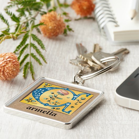 正方形の中世フローラ照明Cモノグラム キーホルダー (側面)