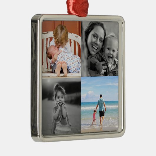 正方形の写真コラージクリスマス メタルオーナメント (右)