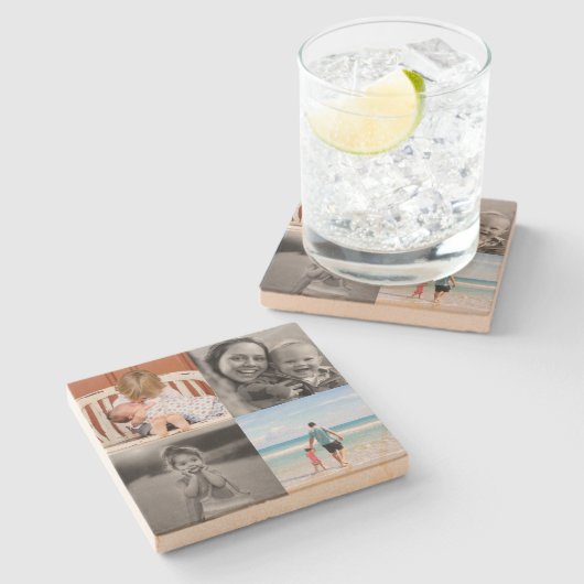 正方形の写真コラージュ ストーンコースター (横)