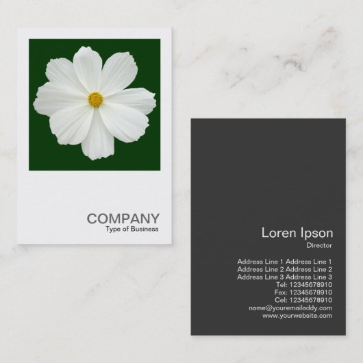 正方形の写真0164 – ダークグリーンのコスモスの花 名刺 (正面/裏面)
