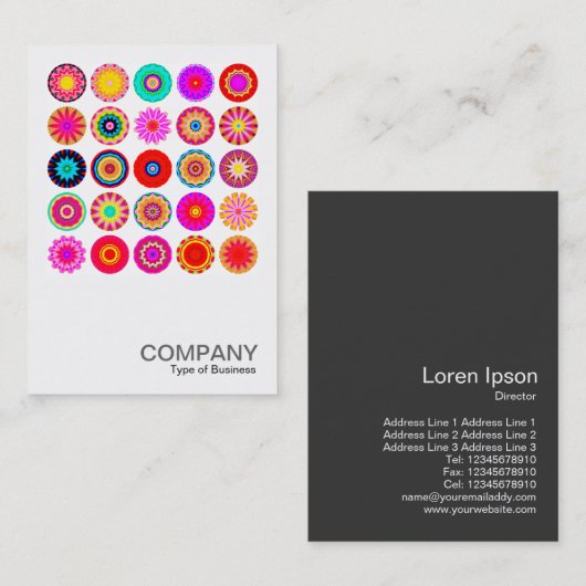 正方形の写真091 - 25のカラフルな曼荼羅 名刺 (正面/裏面)