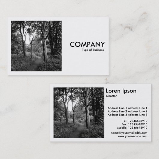 正方形の写真(v2) – 森の中の道 名刺 (正面/裏面)