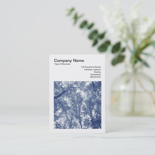 正方形の写真(v3) – 青い秋 – シアノタイプ 名刺 (スタンド正面)