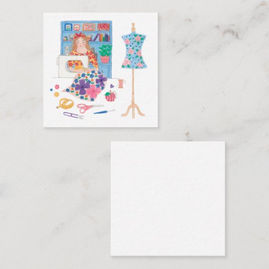 「」正方形の名刺を縫うことを愛して下さい スクエア名刺 (正面/裏面)