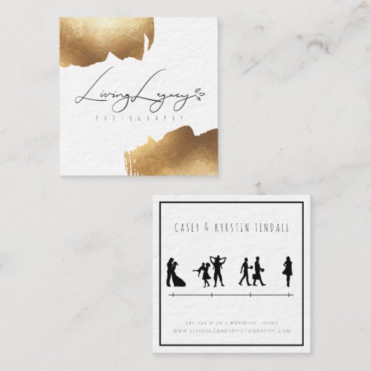 正方形の名刺|の金ゴールドのブラシのミニマリスト スクエア名刺 (正面/裏面)