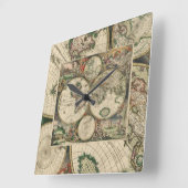 正方形の壁時計/ワールドマップ スクエア壁時計 (傾斜)