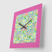 正方形の壁時計、春プリムローズ、ピかわいらしンク スクエア壁時計 (傾斜)