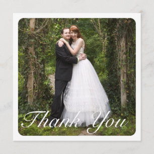 正方形の大きい写真の結婚式は白の感謝していしています サンキューカード