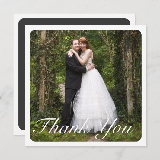 正方形の大きい写真の結婚式は白の感謝していしています サンキューカード (正面/裏面)