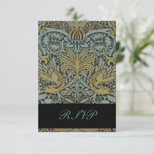 正方形の招待のためのウィリアム・モリスの鳥の応答カード 出欠カード (スタンド正面)