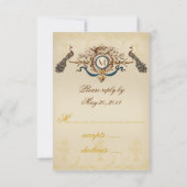 正方形の招待のための孔雀のヴィンテージRSVPカード 出欠カード (裏面)