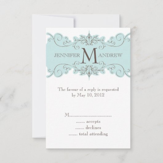 正方形の招待のための青いヴィンテージRSVPカード 出欠カード (正面)