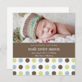 正方形の水玉模様|の誕生の発表 案内状 (正面/裏面)