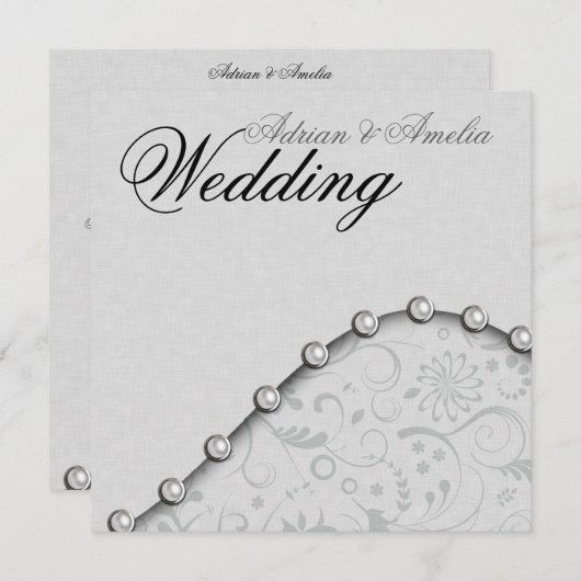 正方形の真珠の結婚式招待状 招待状 (正面/裏面)