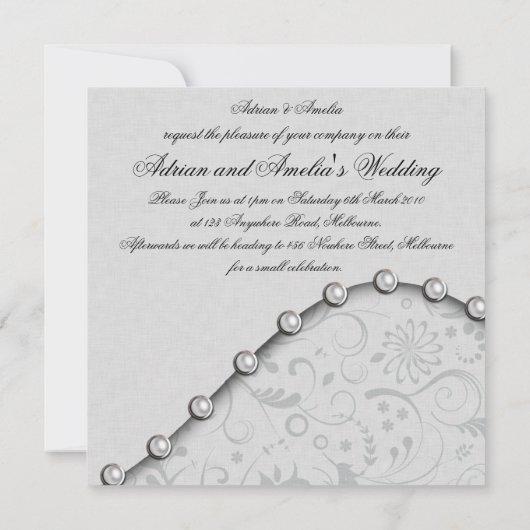 正方形の真珠の結婚式招待状 招待状 (裏面)