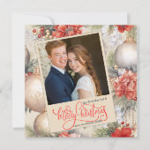 正方形の私たちの初めてのクリスマス写真アイボリー背景 シーズンカード (正面)