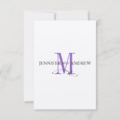 正方形の結婚式の招待の紫色のイニシャルのためのRSVPカード 出欠カード (裏面)