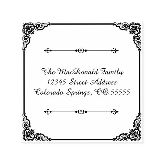 正方形の花模様 – 自己手書きアドレスのスタンプ セルフインキングスタンプ (デザイン)